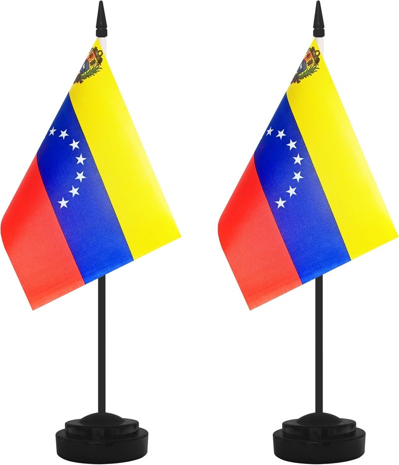 Yamiuo 2 Pack Venezuela Desk Flag Set, Venezuelan Desktop Small Miniature Table Office Flag with 12" Black Pole and Black Base, Offices, Classroom, Home, Festival Decoration (Venezuela) - Image 1